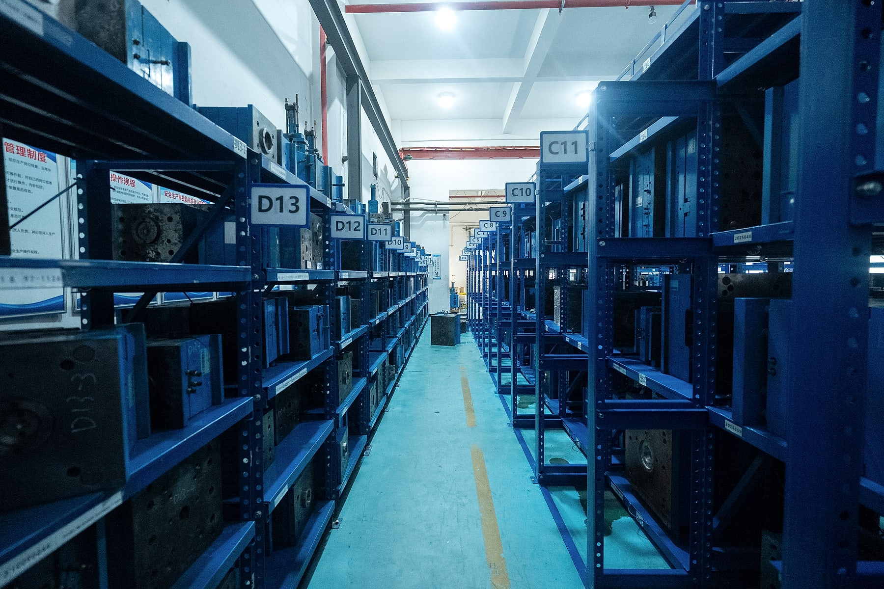 Numbered tooling storage racks at JingZhan Mould Technology