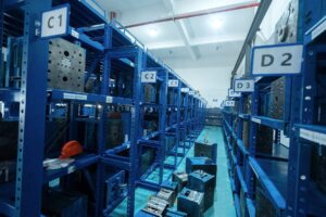 Organized injection mould storage area at JingZhan Mould Technology